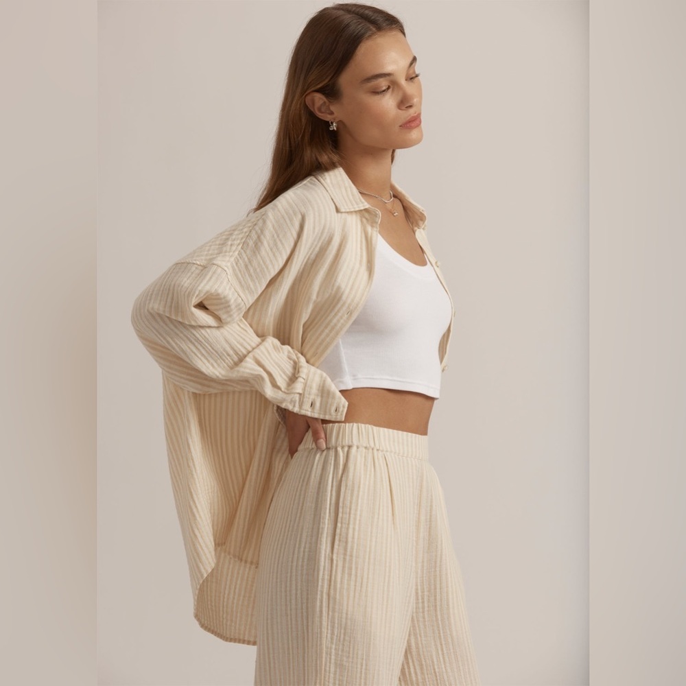 FAVORITE DAUGHTER Matching Set Ex Boyfriend Shirt & The Beach Walk Pant Size L - Picture 3 of 16